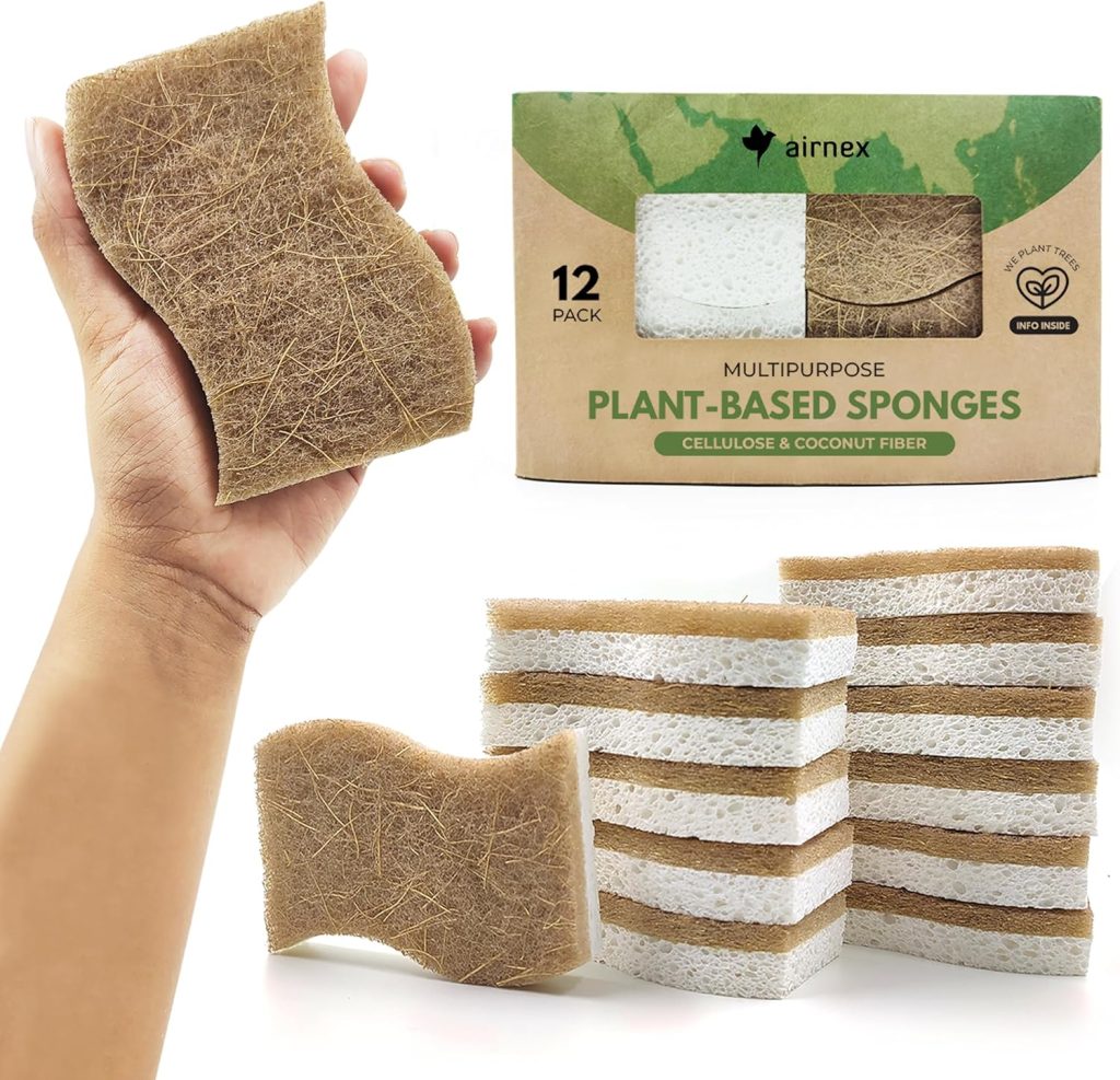 Natural Kitchen Sponge – Biodegradable Compostable Cellulose and Coconut Scrubber Sponge – Pack of 12 Eco Friendly Sponges for Dishes Natural Kitchen Sponge – Biodegradable Compostable Cellulose and Coconut Scrubber Sponge – Pack of 12 Eco Friendly Sponges for Dishes