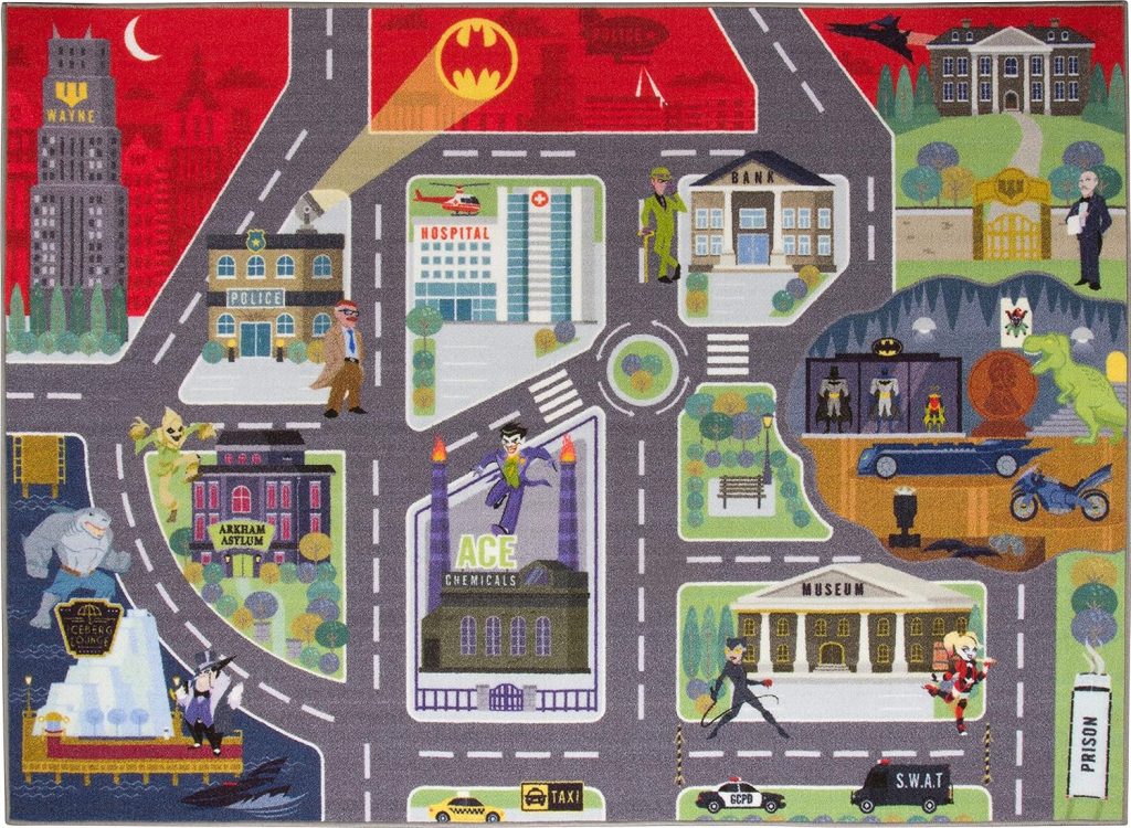KC Cubs | Batman Gotham City™ Road Map Educational Learning & Game Area Rug Carpet for Kids and Children Bedrooms and Playroom KC Cubs | Batman Gotham City™ Road Map Educational Learning & Game Area Rug Carpet for Kids and Children Bedrooms and Playroom