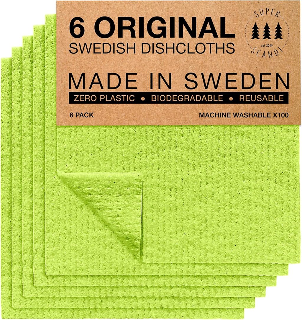SUPERSCANDI Swedish Dishcloths for Kitchen Eco Friendly Reusable Sustainable Biodegradable Cellulose Sponge Cleaning Dish Cloths for Kitchen Dish Rags Washing Wipes Washcloths (6 Pack Apple Green) SUPERSCANDI Swedish Dishcloths for Kitchen Eco Friendly Reusable Sustainable Biodegradable Cellulose Sponge Cleaning Dish Cloths for Kitchen Dish Rags Washing Wipes Washcloths (6 Pack Apple Green)
