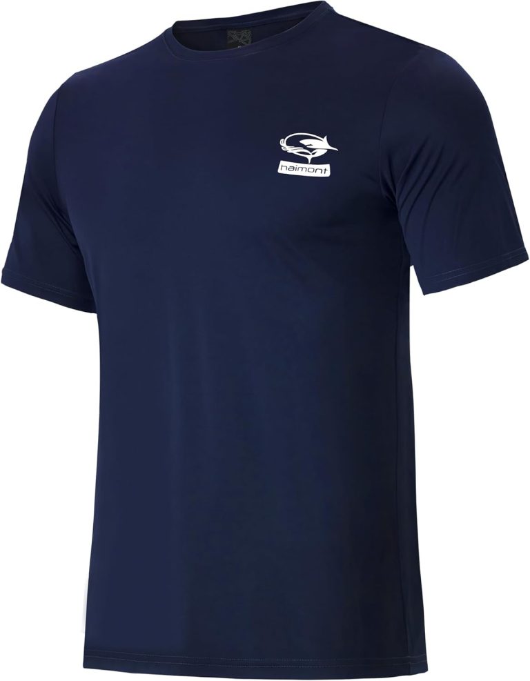 Haimont Men’s UPF 50+ Sun Protection Fishing Shirts Short Sleeve Quick Dry Swim T-Shirt UV Workout Athletic Tee Shirt
