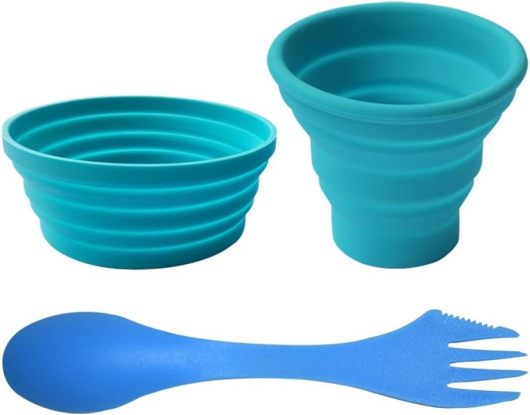 Silicone Collapsible Bowl Cup Set with Spork for Outdoor Camping Hiking Travel – Set of 3