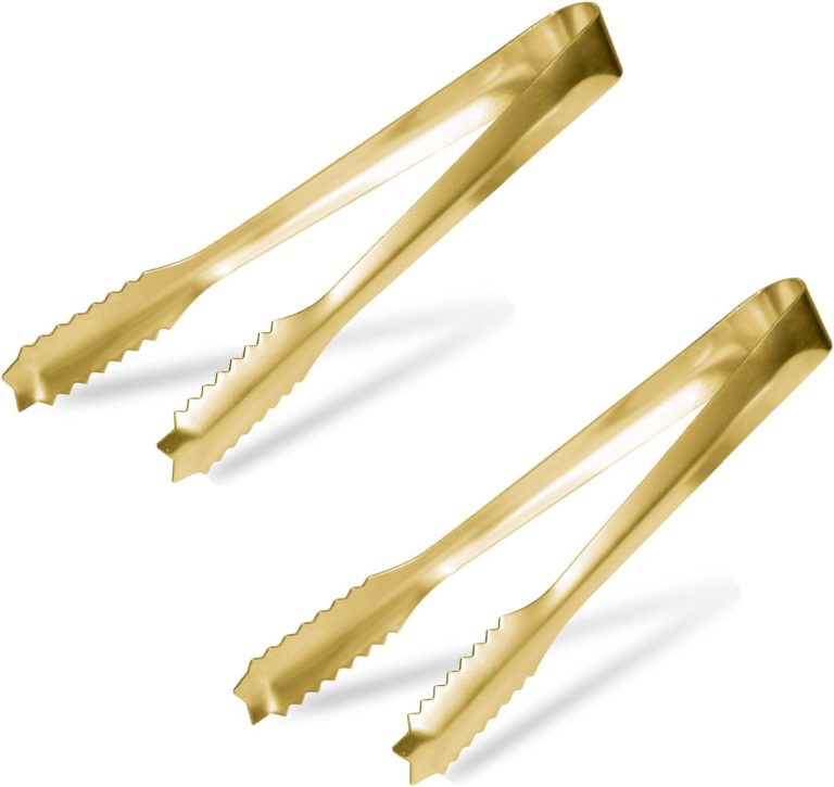 WAFJAMF Ice Tongs for Ice Bucket,7 Inch Serving Tongs,Bar Tongs,304 Stainless Steel,-Plated-for Bar Kitchen Restaurant (2-Pack)