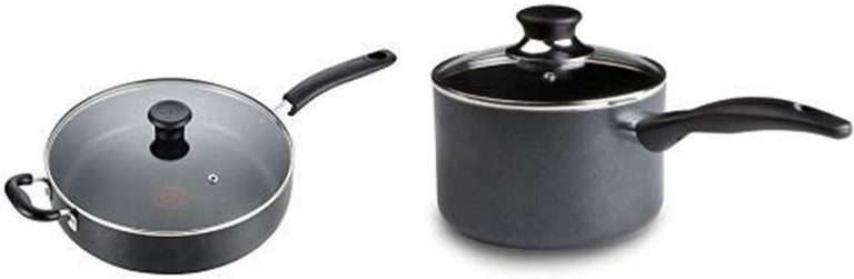 T-fal B36290 Specialty Nonstick 5 Qt. Jumbo Cooker Sauté Pan with Glass Lid, Black AND T-Fal Specialty 3 Quart Handy Pot w/Glass Lid