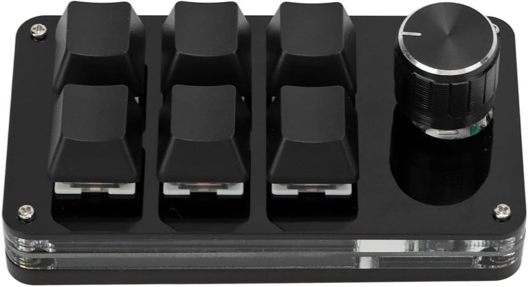 Mini Macro Mechanical Gaming Keyboard, 6 Keys One Handed USB PC Keypad with Knob, Programmable Shortcut Custom Function, for Windows, for VISTA(Full Black)