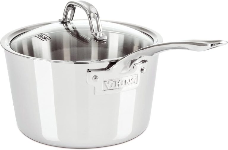 Viking Culinary Contemporary 3-Ply Stainless Steel Saucepan, 3.4 Quart, Includes Glass Lid, Dishwasher, Oven Safe, Works on All Cooktops including Induction