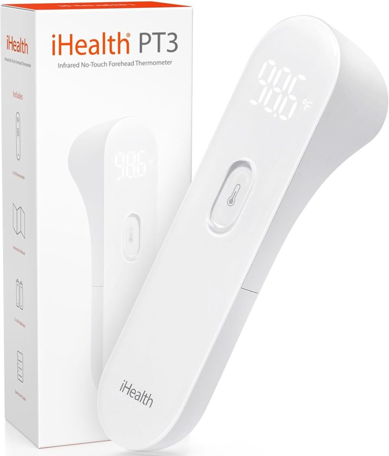 iHealth No-Touch Forehead Thermometer, Infrared Digital Thermometer for Adults and Kids, Touchless Baby Thermometer, 3 Ultra-Sensitive Sensors, Large LED Digits, Quiet Vibration Feedback, Non Contact