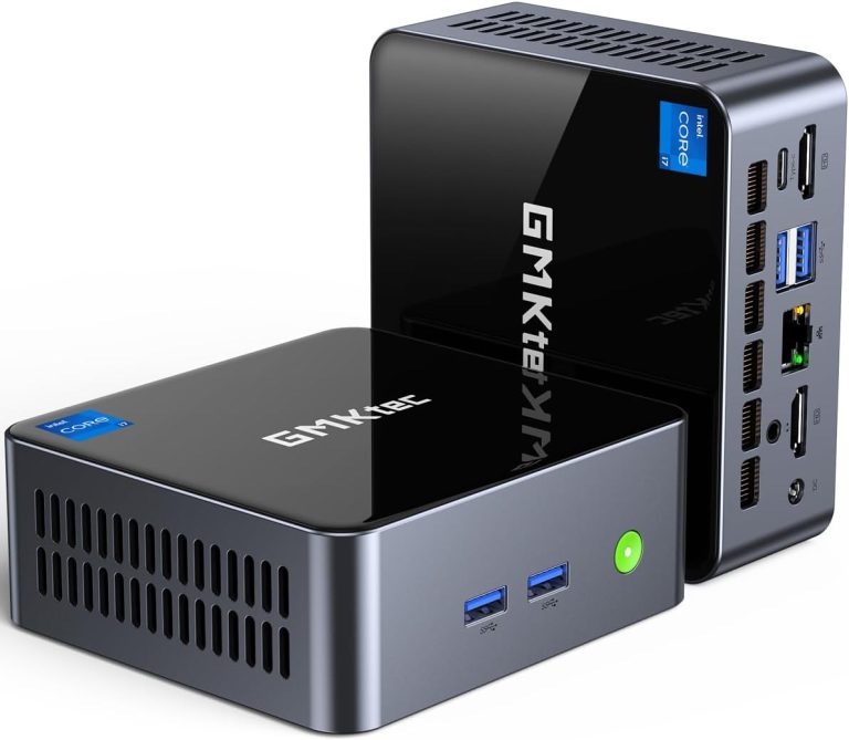 GMKtec Mini PC Windows 11 Pro Intel Core i7-1195G7 (Turbo 5.0 GHz) 32GB DDR4 1TB SSD Desktop Mini Computers WiFi 6, BT 5.2/ DP, HDMI/RJ45 2.5G/USB4.0