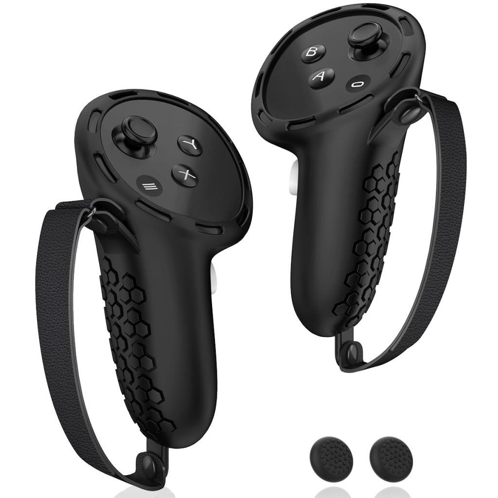 Controller Grips for Oculus Meta Quest 3 Touch Plus Controllers Grip Cover for VR Controllers Straps Silicone Covers Protector, Non-Slip Thumbstick Covers, 1Pair, Black Controller Grips for Oculus Meta Quest 3 Touch Plus Controllers Grip Cover for VR Controllers Straps Silicone Covers Protector, Non-Slip Thumbstick Covers, 1Pair, Black