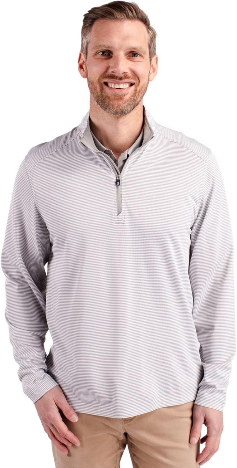 Cutter & Buck Virtue Eco Pique Micro Stripe Recycled Mens Quarter Zip