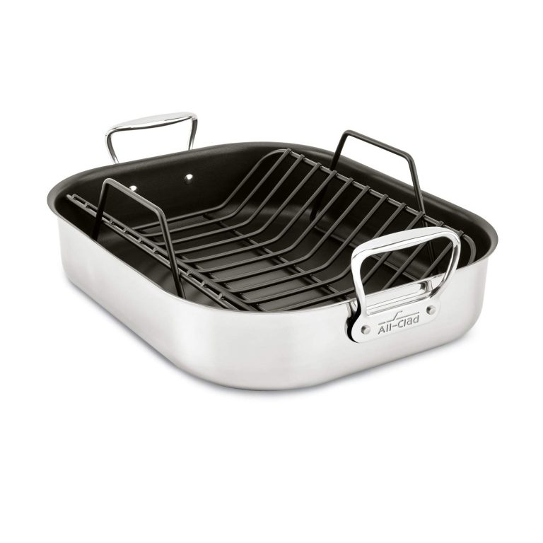All-Clad Specialty Stainless Steel Large Roaster with Nonstick Rack 13×16 Inch Oven Broiler Safe 500F Roaster Pan, Pots and Pans, Cookware Silver