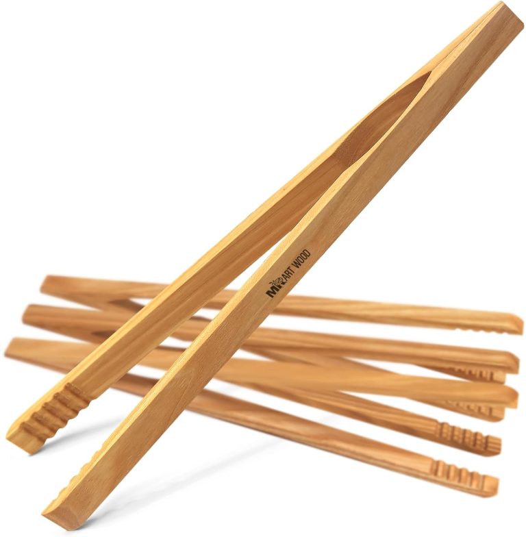 4 Pcs Wooden Toaster Tongs | 10-Inch Premium Ashwood Kitchen Utensils | Easy-Grip, Anti-Slip Design for Toast, Fruits, Bread, Pickles, Bacon, BBQ, and Parties