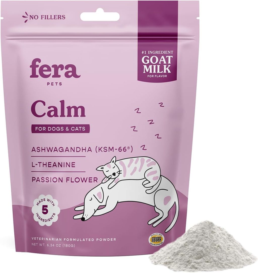 Fera Pet Organics Calming Goat Milk Cat & Dog – Vet Created – Pet Anxiety, Stress & Hyperactivity – Ashwagandha Supplement with GABA-60 Servings Fera Pet Organics Calming Goat Milk Cat & Dog – Vet Created – Pet Anxiety, Stress & Hyperactivity – Ashwagandha Supplement with GABA-60 Servings