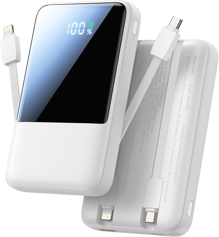 Aioneus Portable Charger, 22.5W 10000mah Fast Charge Power Bank with Built in Cables USB Battery Pack Travel Charger Cell Phone Battery USB C Battery Bank for iPhone 16 15 14 13/Android