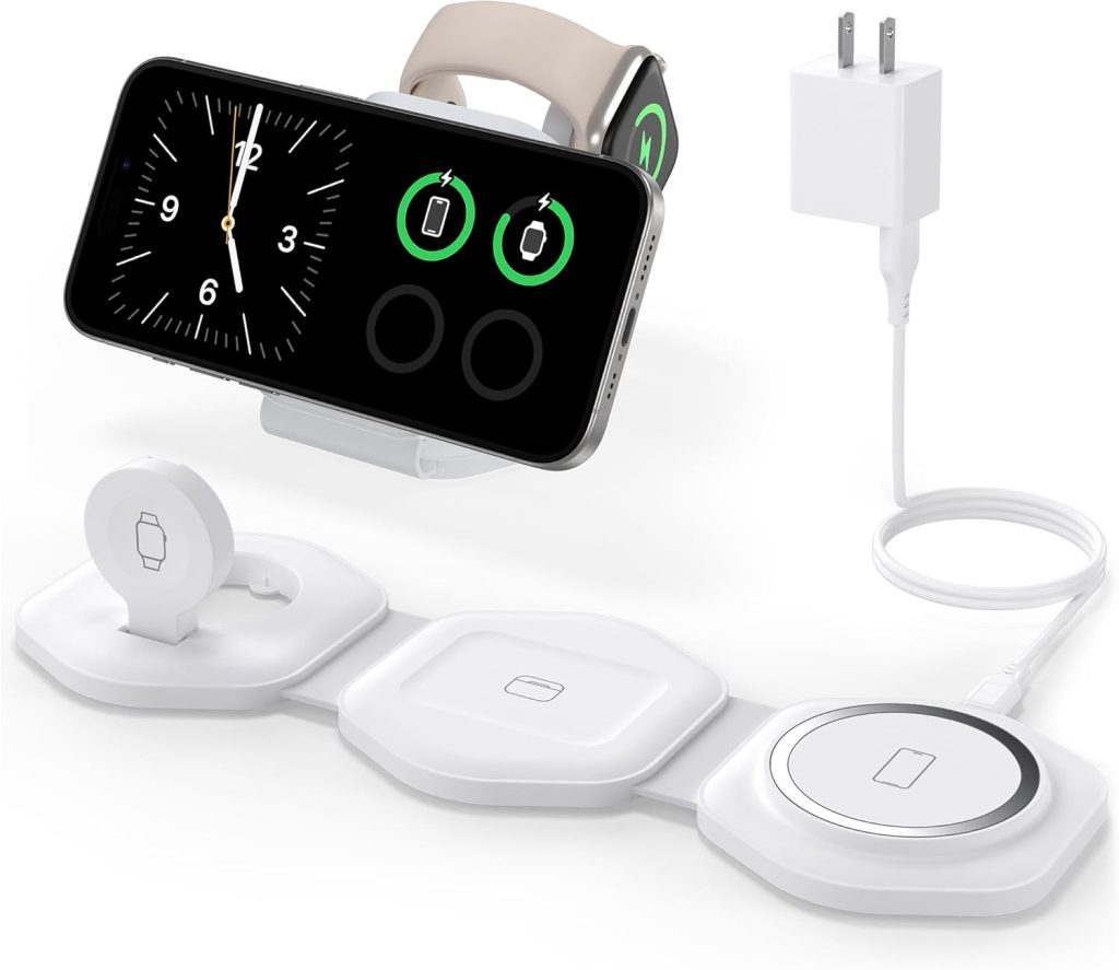 3 in 1 Charging Station for Apple Devices – Foldable Magnetic Wireless Travel Charger Multiple Devices – Travel Charging Pad for MagSafe iPhone 16 15 14 13 12 Pro Max Plus Apple Watch & AirPod 3 in 1 Charging Station for Apple Devices – Foldable Magnetic Wireless Travel Charger Multiple Devices – Travel Charging Pad for MagSafe iPhone 16 15 14 13 12 Pro Max Plus Apple Watch & AirPod