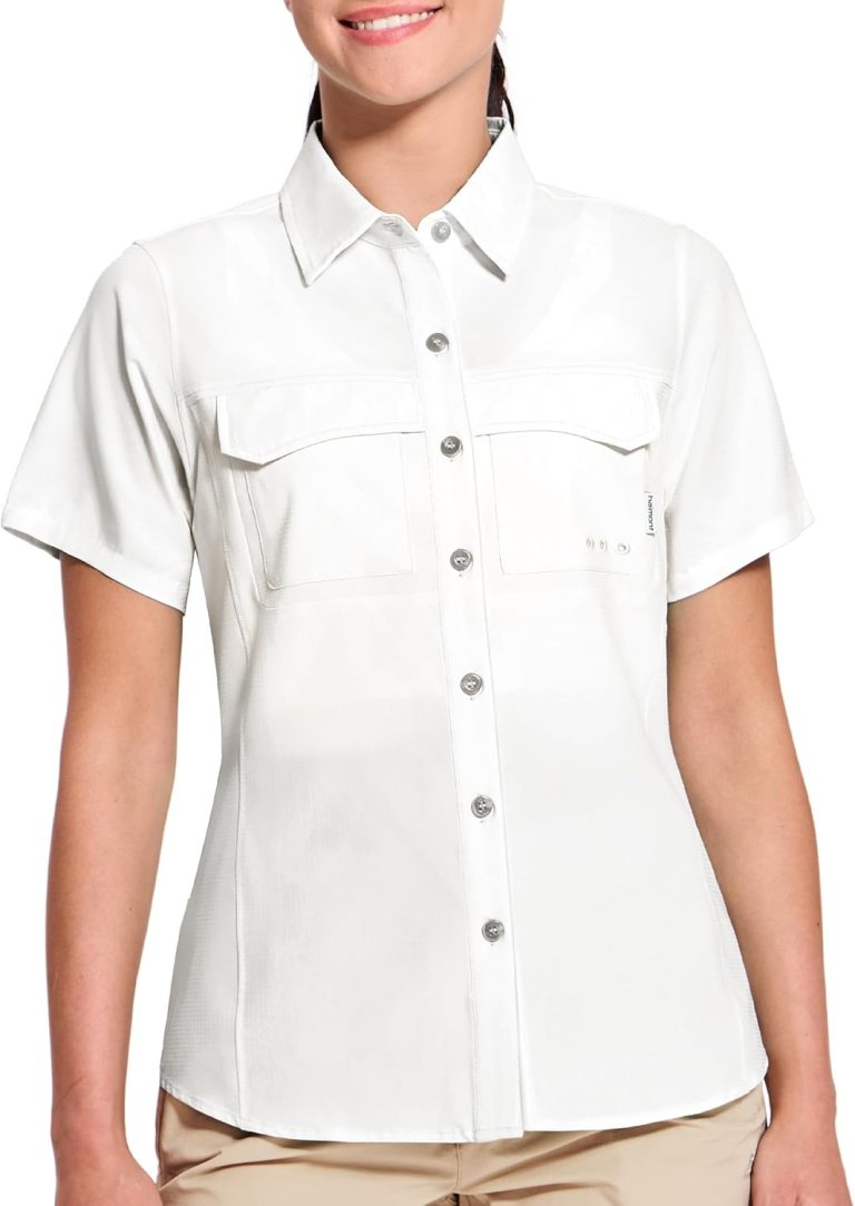Haimont Women’s UPF 50+ Sun Protection Button Down Fishing Hiking Travel Shirts Short Sleeve Quick Dry Shirt with Pockets