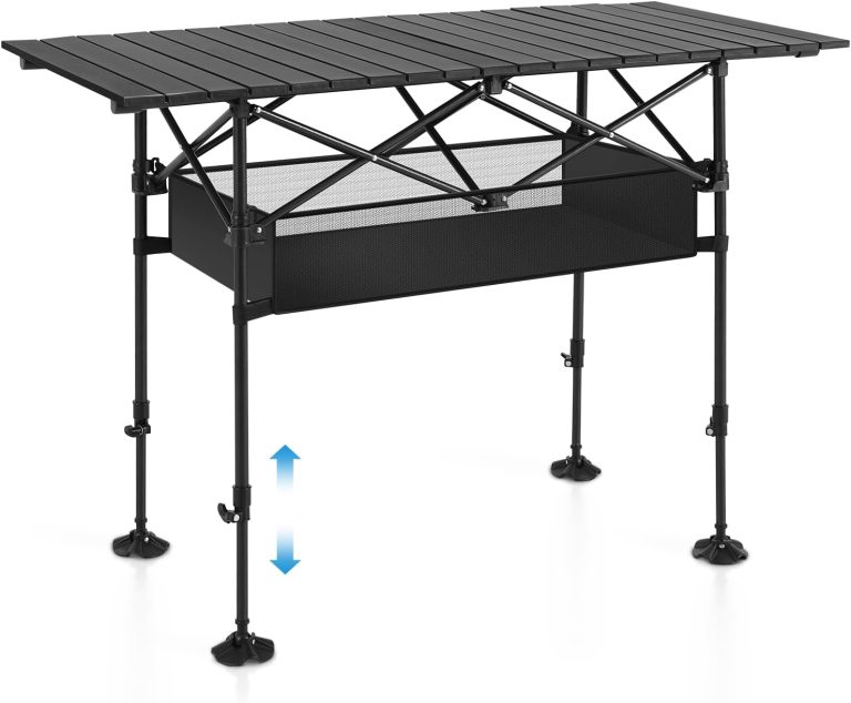 ALPHA CAMP Folding Camping Table, Portable Roll-up Outdoor Table with Adjustable Height, Large Storage Bag and Carrying Bag, Tall Aluminum Table for Indoor & Outdoor Picnic BBQ Backyards Beach