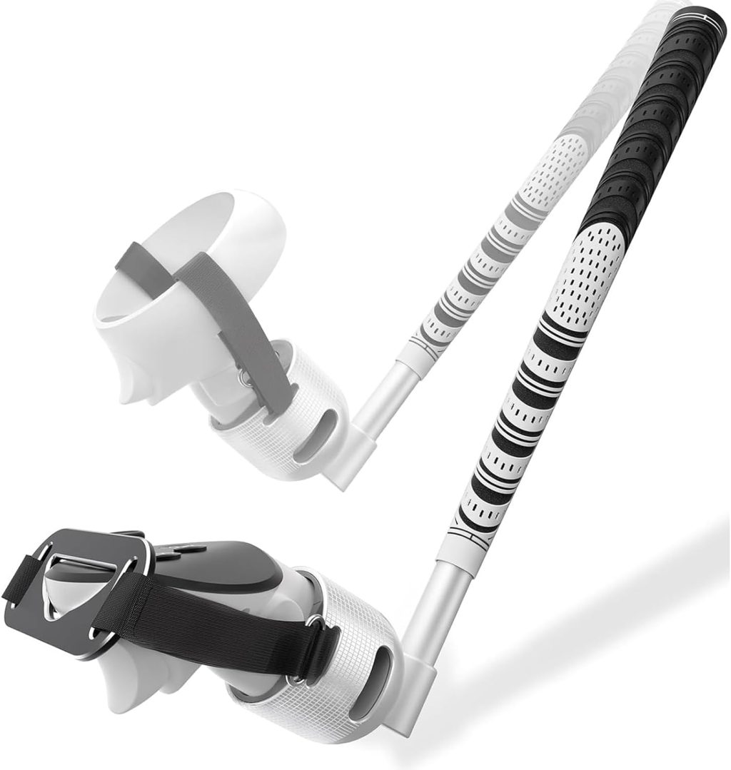 VR Golf Club Handle Compatible with Oculus-Quest 3/3S/2, 90 Degree Unblock Signal Aluminum VR Golf Club Attachment with 1:1 Molded Controller Adapter VR Golf Club Handle Compatible with Oculus-Quest 3/3S/2, 90 Degree Unblock Signal Aluminum VR Golf Club Attachment with 1:1 Molded Controller Adapter