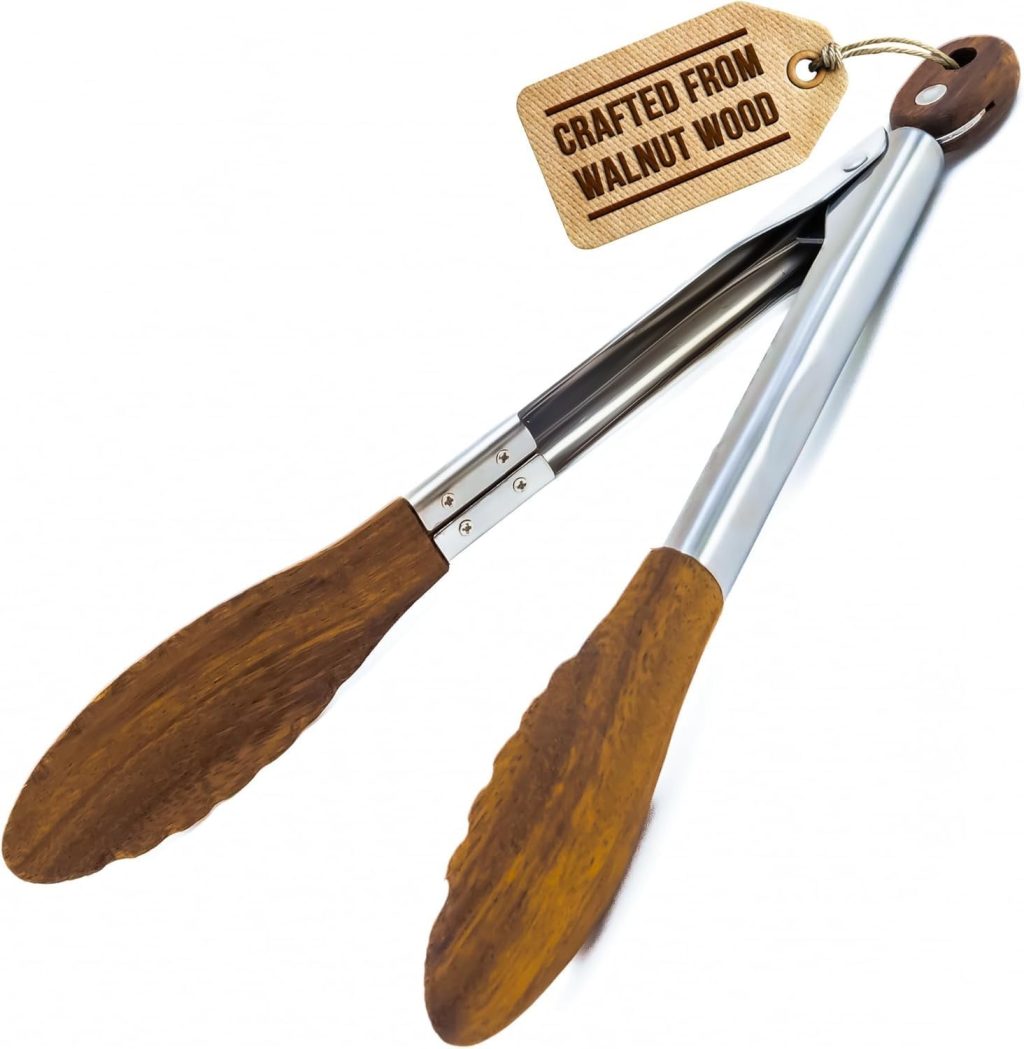 Boxiki Kitchen Tongs for Cooking with Wooden Tips – Nonstick Cooking Tongs & Salad Tongs for Serving Food, Grilling, Cooking, BBQ and Tossing Salad – Made of Natural Walnut Wood, Size 12-inch Boxiki Kitchen Tongs for Cooking with Wooden Tips – Nonstick Cooking Tongs & Salad Tongs for Serving Food, Grilling, Cooking, BBQ and Tossing Salad – Made of Natural Walnut Wood, Size 12-inch
