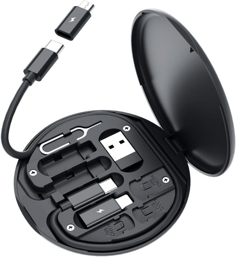 Yesimla USB C Adapter OTG Cable Kit, Multi Charging Cable Case Convertor USB C to iOS Device/Type C/Micro/USB A Adapter, Data Transfer Contains Card Slot for Traveling, Use as Phone Holder (Black)