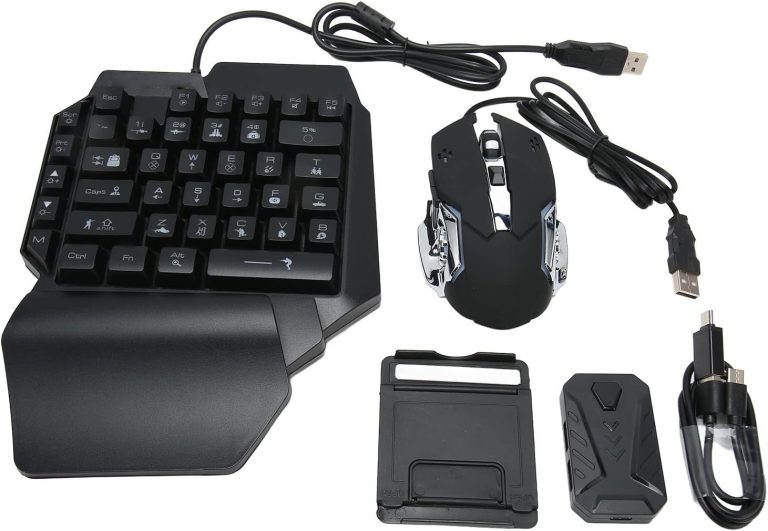 One Handed RGB Gaming Keyboard and Backlit Mouse Combo, USB Wired Half Hand Gaming Keyboard and Mouse Combo with Converter, for Game