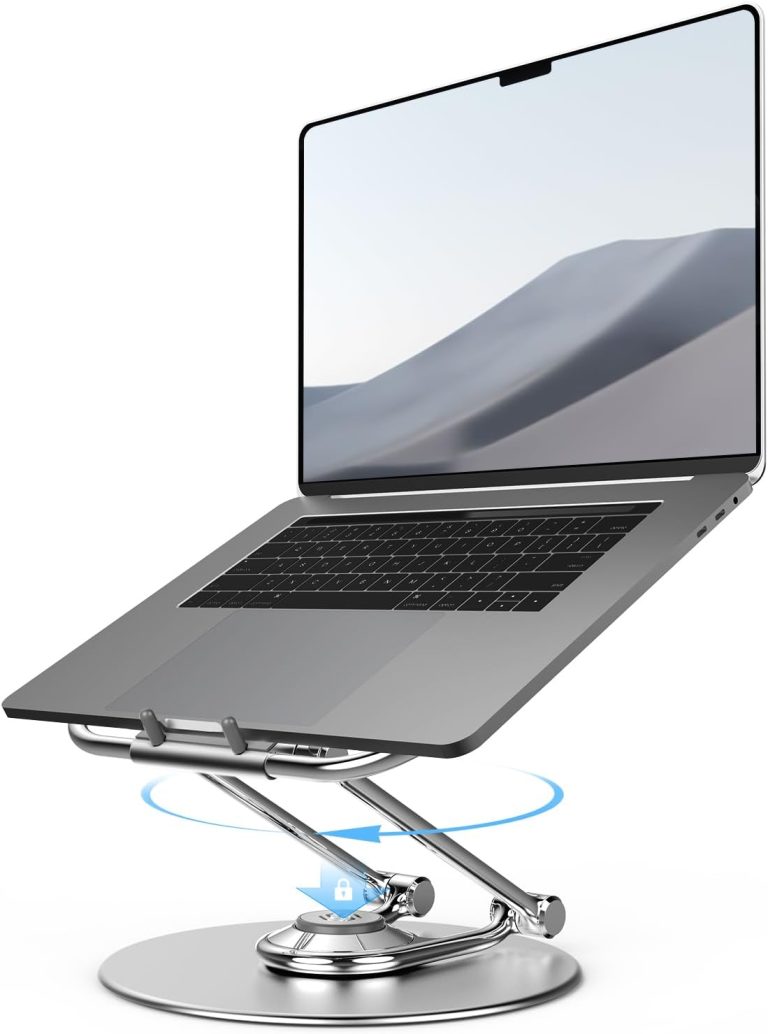 SODI Adjustable Computer Stand with 360 Rotating Base, Ergonomic Laptop Stand for Easy Storage, Foldable Laptop Riser Compatible with MacBook Pro/Air All Laptop up to 16″, Silver