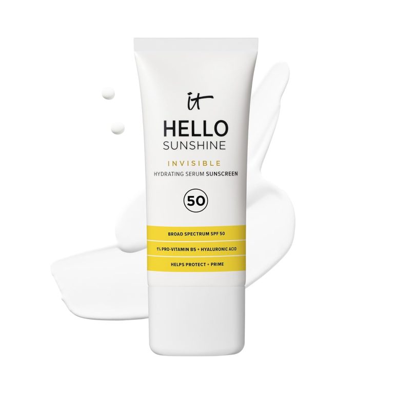 IT Cosmetics Hello Sunshine Invisible Sunscreen for Face SPF 50 – Sunscreen, Hydrating Serum & Makeup Primer – 1% Pro-Vitamin B5 & Hyaluronic Acid – HSA/FSA Eligible – No White Cast – 1.69 fl oz