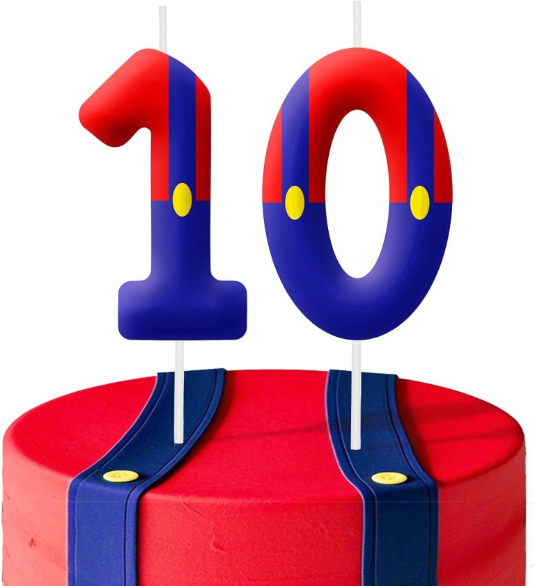 Blue Red 10th Birthday Number Candles, Number 10 Candle Cake Topper Decorations for Cartoon Game Themed Parties, Birthday Cake Candles for Boys Girls Kids Party Supplies