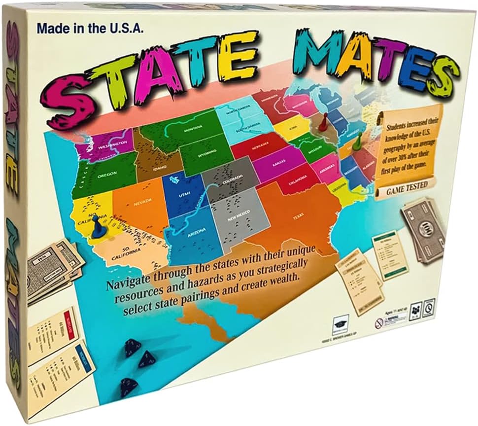 State Mates – Educational Board Game – STEM Authenticated – Ages 11 and up – Fun Learning Game – Learn State Locations on Every Turn in This Strategy Filled US Geography Game Made in USA State Mates – Educational Board Game – STEM Authenticated – Ages 11 and up – Fun Learning Game – Learn State Locations on Every Turn in This Strategy Filled US Geography Game Made in USA