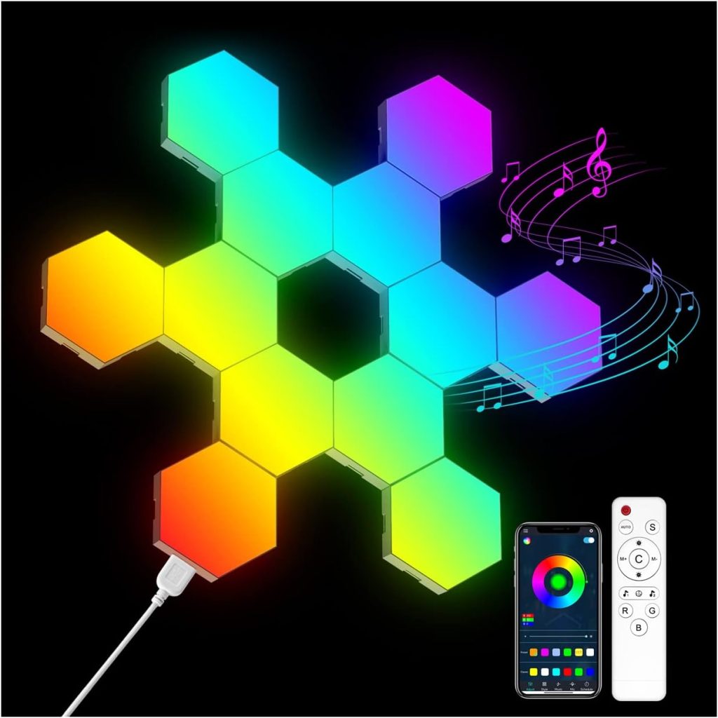 OJQ 12 Pack Hexagon Lights Wall RGB Panel – Smart APP RGB Hexagonal Modular Gaming Light Music with Sync Honeycomb Shape Panels Hexagon Lights for Bedroom Children Room (12 Pack) OJQ 12 Pack Hexagon Lights Wall RGB Panel – Smart APP RGB Hexagonal Modular Gaming Light Music with Sync Honeycomb Shape Panels Hexagon Lights for Bedroom Children Room (12 Pack)