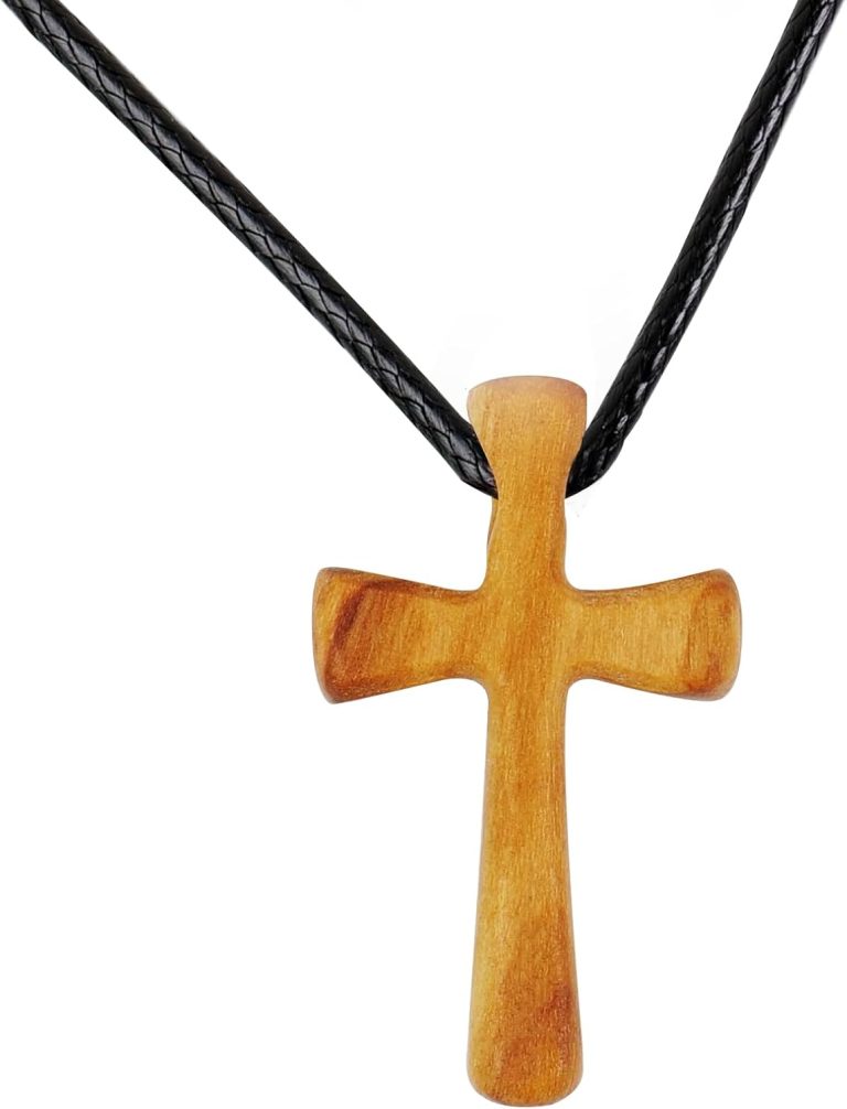 Natural Wood Cross Pendant Necklace Hand Carved Wooden Cross Necklace For Men Women
