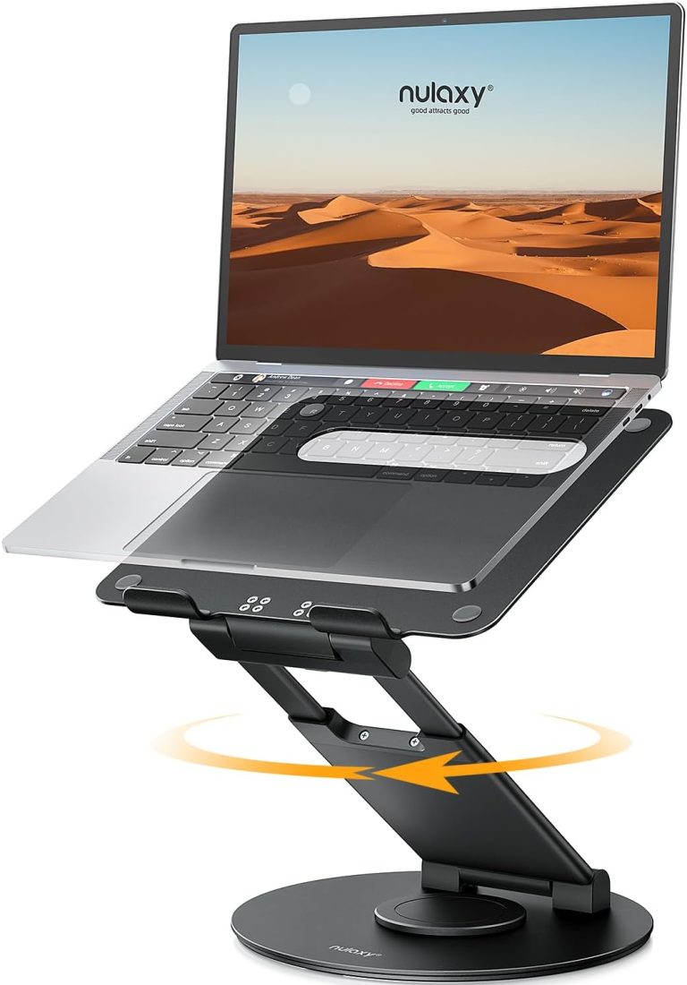 Nulaxy Telescopic 360 Rotating Laptop Stand for Desk Adjustable Height Swivel Pull Out Design Ergonomic Laptop Riser Fits All 10-17″ Laptops Computer MacBook, Black