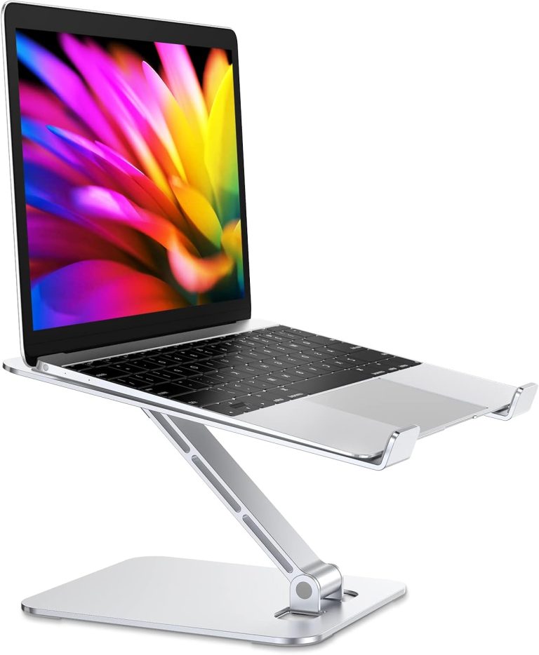 Foldable Laptop Stand, Height Adjustable Ergonomic Computer Stand for Desk, Aluminum Portable Laptop Riser Holder Mount Compatible with MacBook Pro Air, HP, Dell 10-16″