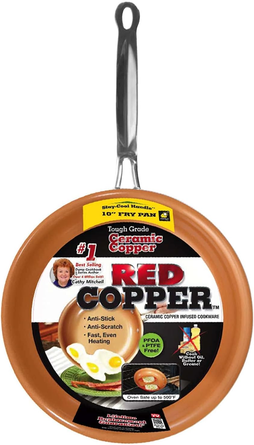 Red Copper 10 inch Pan by BulbHead Ceramic Copper Infused Non-Stick Fry Pan Skillet Scratch Resistant Without PFOA and PTFE Heat Resistant From Stove To Oven Up To 500 Degrees Red Copper 10 inch Pan by BulbHead Ceramic Copper Infused Non-Stick Fry Pan Skillet Scratch Resistant Without PFOA and PTFE Heat Resistant From Stove To Oven Up To 500 Degrees