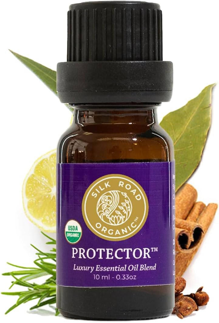 Organic Protector Essential Oil Immunity Blend, Based on Thieves Oil Legend, 100% Pure USDA Certified Health Shield Aromatherapy – 10 ml Dropper by Silk Road Organic – Always Pure, Always Organic