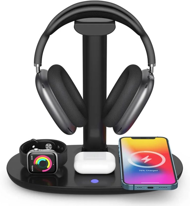 4 in 1 Wireless Charger with Headphone Stand Headset Holder & Station Dock for Apple Watch, AirPods Max/Pro/Pro 2/AirPods 4/ iPhone 16/15/14/13/12 LG, Samsung Galaxy, Huawei