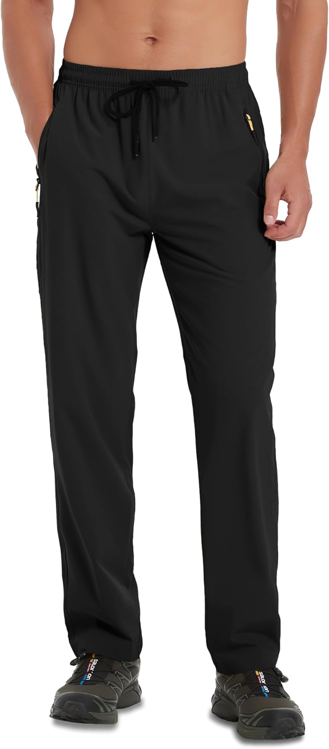 Men’s Hiking Pants Lightweight Quick Dry Waterproof Breathable Athletic Joggers Track Running Pants Zipper Pockets