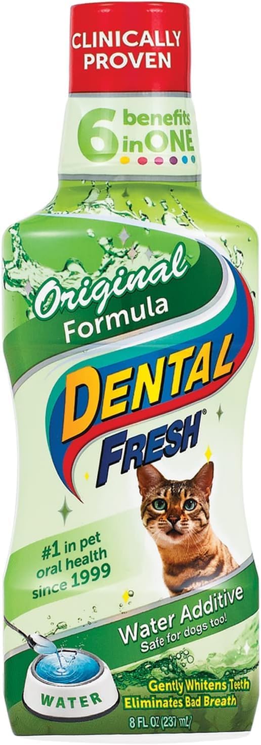 Dental Fresh Water Additive for Cats, Original Formula, 8 oz – Cat Breath Freshener – Products for Cats to Help Overall Cat Dental Health Dental Fresh Water Additive for Cats, Original Formula, 8 oz – Cat Breath Freshener – Products for Cats to Help Overall Cat Dental Health