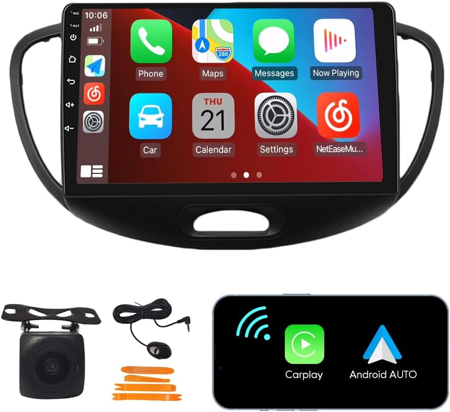[2G+32G] Carplay Android Auto Touchscreen Autoradio Car Stereo GPS Navigation FM Radio Head Unit WiFi Mirror Link Multimedia Player GPS Radio DSP for Hyundai i10 2008-2012