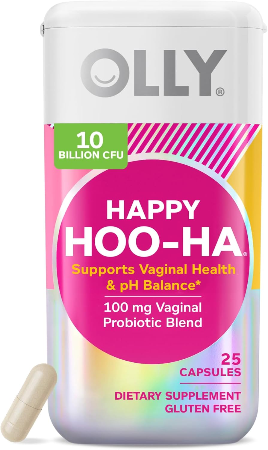 OLLY Happy Hoo-Ha Capsules, Probiotic for Women, Vaginal Health and pH Balance, 10 Billion CFU, Gluten Free – 25 Count (Packaging May Vary) OLLY Happy Hoo-Ha Capsules, Probiotic for Women, Vaginal Health and pH Balance, 10 Billion CFU, Gluten Free – 25 Count (Packaging May Vary)