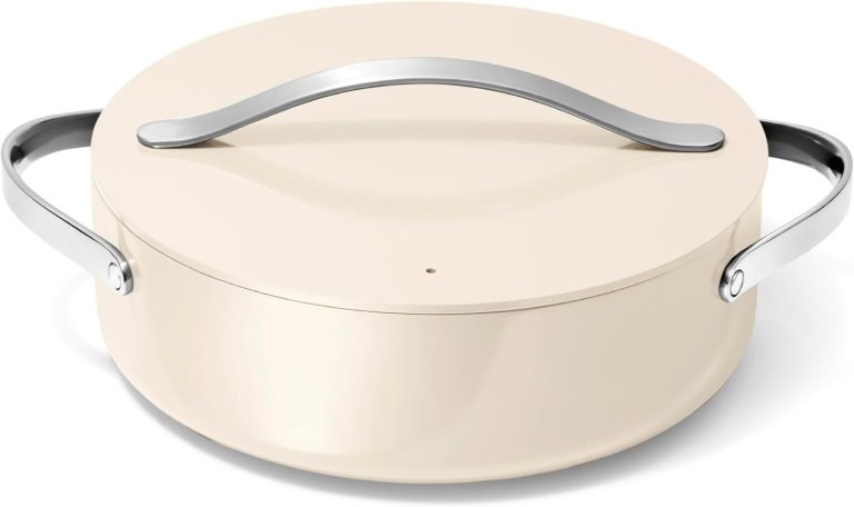 Caraway Rondeau – 6 Qt Non-Stick Pan with Lid – Free From Forever Chemicals – Perfect for Searing, Braising, & Roasting – Cream