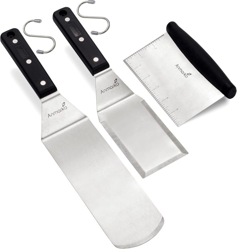 Anmarko Metal Spatula Stainless Steel Scraper – Professional Chef Griddle Spatulas Set of 3 – Heavy Duty Accessories Great for Cast Iron BBQ Flat Top Grill Skillet Pan – Commercial Grade