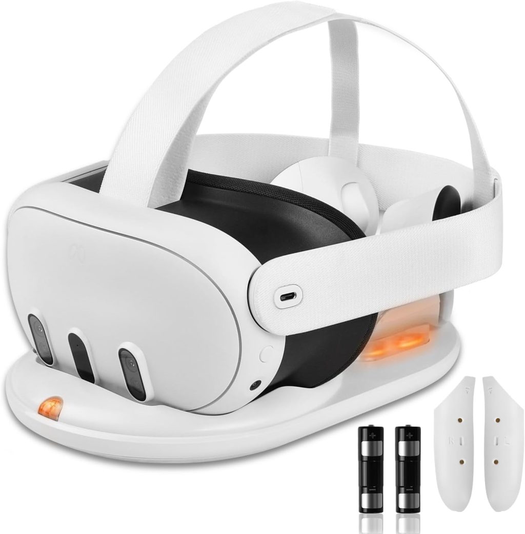 Lampelc Charging Dock for Quest 3 Accessories, 18W Fast Charging Station for VR Headset Controllers, with 2X 1800mAh Rechargeable Batteries, Compact VR Charger Display Stand Lampelc Charging Dock for Quest 3 Accessories, 18W Fast Charging Station for VR Headset Controllers, with 2X 1800mAh Rechargeable Batteries, Compact VR Charger Display Stand