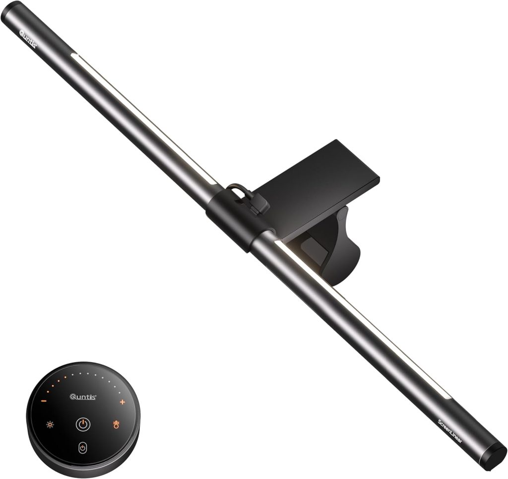 Quntis Monitor Light Bar with Remote, 20.1” Dual Light Screen Light Bar, Sliding Weighted Clip Fit for All Screens, Adjustable Stepless Dimming, Eye Caring No Glare Gaming Work Desk Lamp, Gray Quntis Monitor Light Bar with Remote, 20.1” Dual Light Screen Light Bar, Sliding Weighted Clip Fit for All Screens, Adjustable Stepless Dimming, Eye Caring No Glare Gaming Work Desk Lamp, Gray