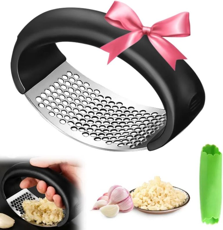 Stainless Steel Garlic Crusher, Home Kitchen Utensils Portable Manual Garlic Press,2024 New Garlic Peeler Mincer Accessories With Peeler And Cleaning Brush (Black)