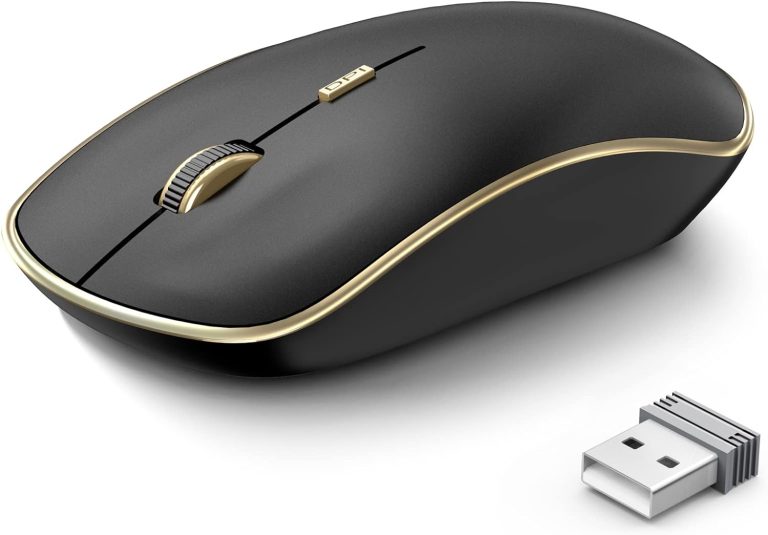 JOYACCESS J Silent Mouse Wireless, Portable Wireless Computer Mouse with 5 Adjustable DPI Levels, USB Mouse for Desktop, Notebook, MacBook, Chromebook, PC (Black Gold)