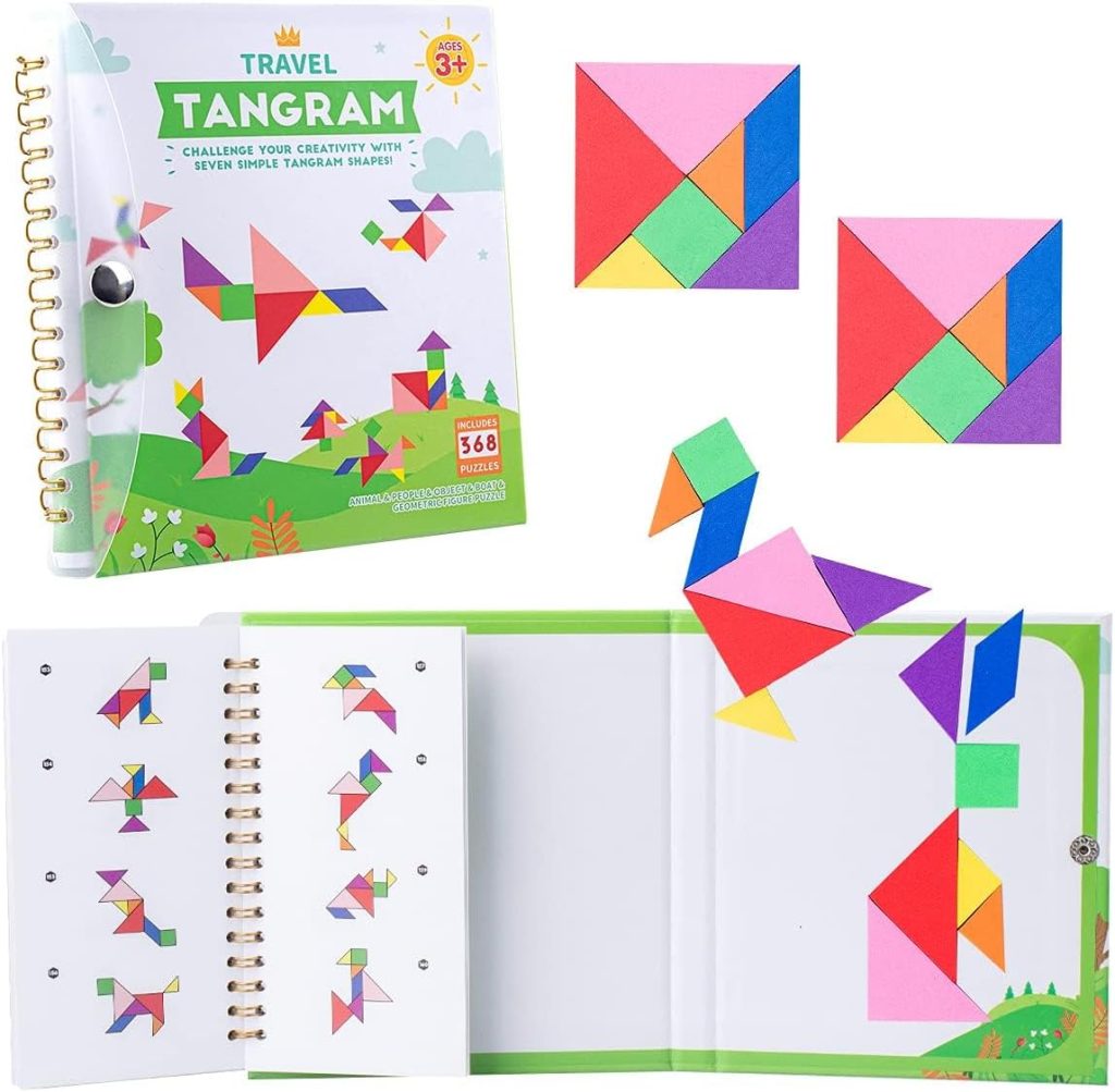 Vanmor Travel Tangram Puzzle with 2 Sets Magnetic Plate-Montessori Shape Pattern Blocks Jigsaw Road Trip Games with 368 Solution – IQ Book Educational Toy Brain Teaser Gift for Kids Adults Challenge Vanmor Travel Tangram Puzzle with 2 Sets Magnetic Plate-Montessori Shape Pattern Blocks Jigsaw Road Trip Games with 368 Solution – IQ Book Educational Toy Brain Teaser Gift for Kids Adults Challenge