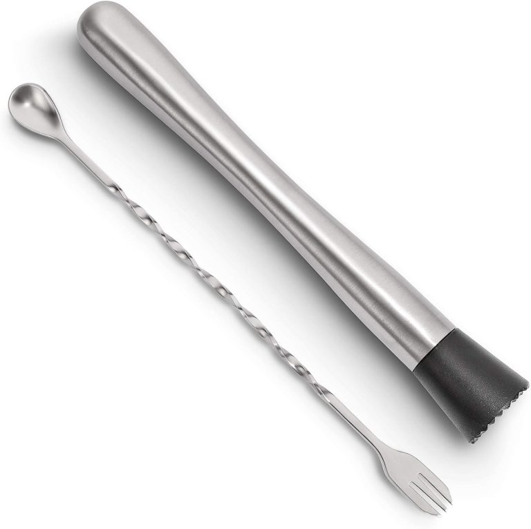Hiware 10 Inch Stainless Steel Cocktail Muddler and Mixing Spoon Home Bar Tool Set – Create Delicious Mojitos and Other Fruit Based Drinks