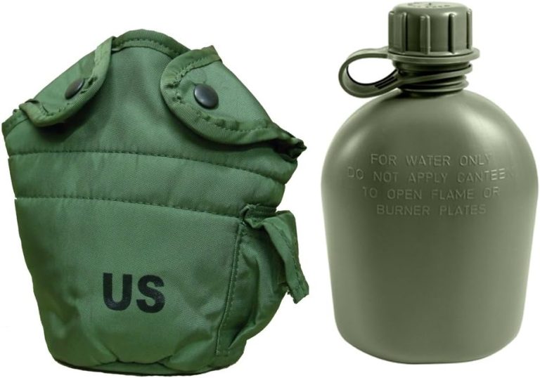 Previously Issued U.S. G.I. 1 Quart Olive Drab Military Canteen Nylon Cover with Never Issued 1 Quart Olive Drab Canteen