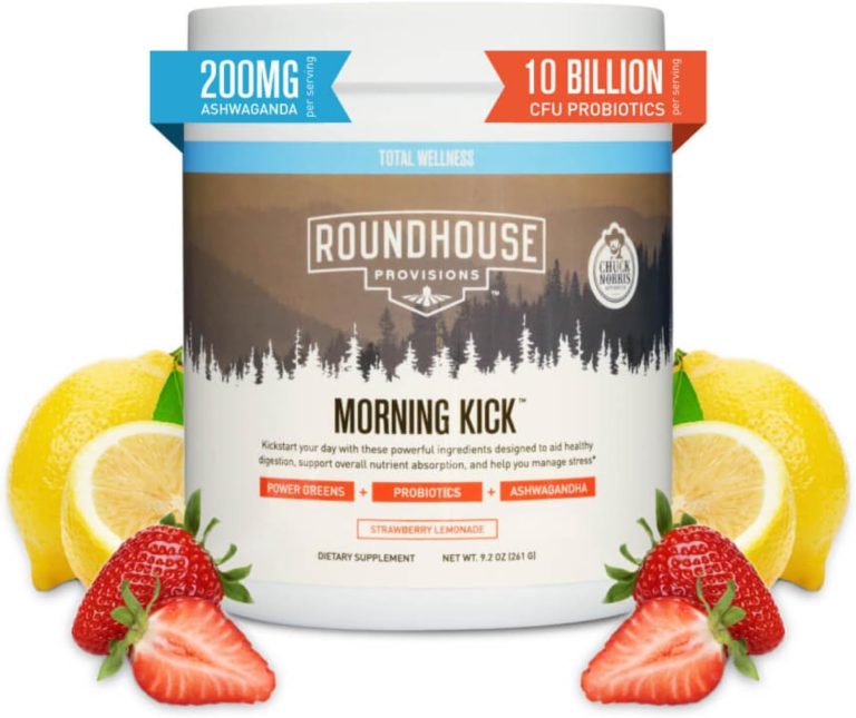 Morning Kick, Greens Superfood Powder Supplement with Ashwaganda, Collagen, Probiotics, Supports Energy Levels, 30 Servings (Strawberry Lemonade) by Chuck Norris