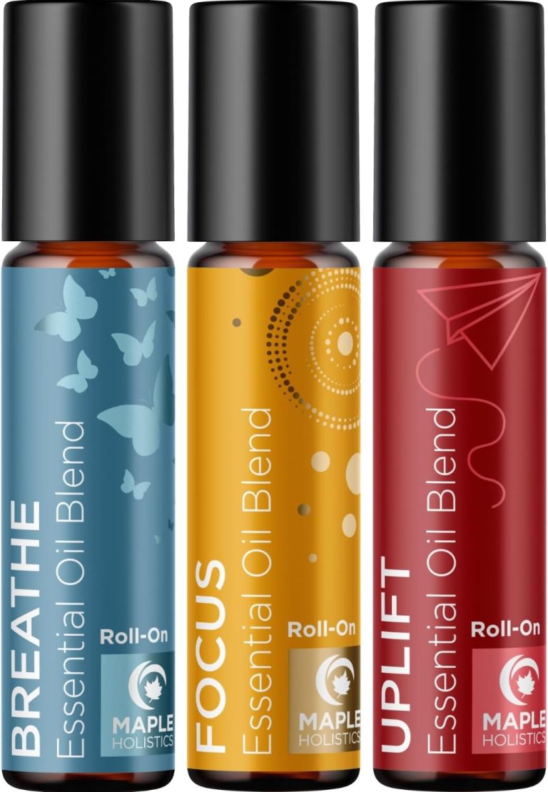 Aromatherapy Roll on Essential Oils Set – Wellness Essential Oils Set Variety Pack with Focus Uplift & Breathe Essential Oil Rollers – Fun & Cute Wellness Gift for Young Women and Teens (3 Pack)